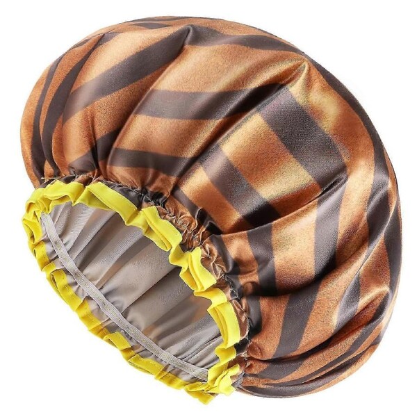 Large Shower Cap for Men and Women, Oversized Waterproof Shower Cap, Reusable, Washable, Golden Stripes Fashionable Shower Cap X-Large Pack of 1