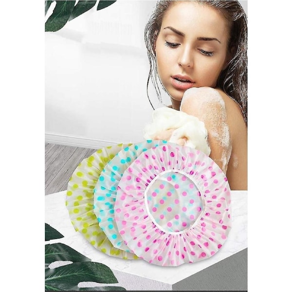 6Pieces Waterproof EVA Plastic Shower Caps, Elastic Reusable Shower Caps, Beauty Salon Spa Shower Ca