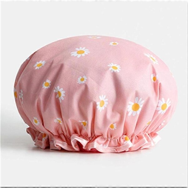 Shower Cap, Large Shower Caps for Women Long Hair, Reusable Double Layer Waterproof Shower Hair Bath Cap kitten Blue and Pink