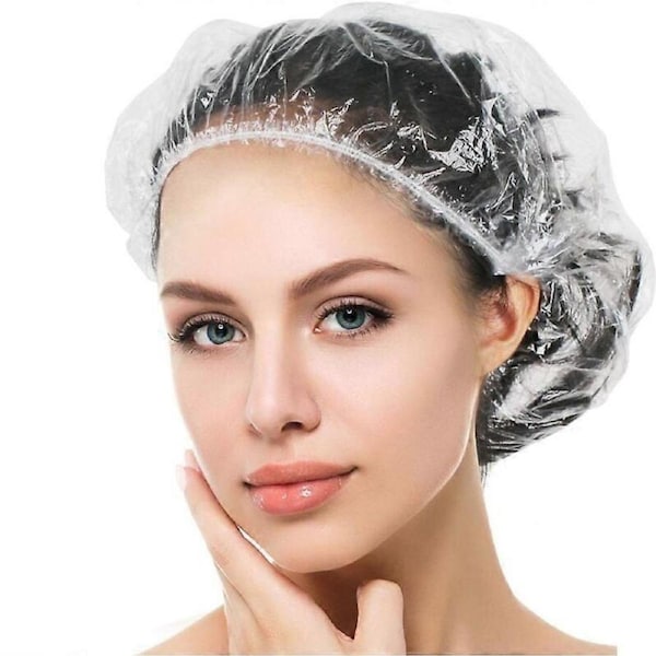 Disposable Shower Caps, 100 Pieces Shower Cap, Wide, Thick, Transparent, Elastic Shower Cap, Suitable for Women, Travel, Home Use (White)