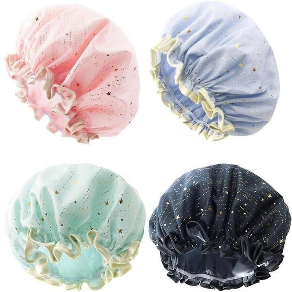2025high quality 4 Pieces Shower Caps for Women, Double layer shower cap
