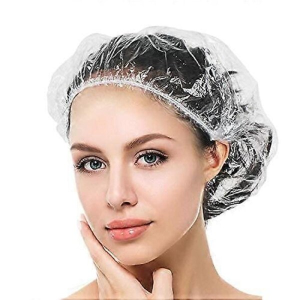 Disposable shower caps, 100 pieces shower cap, wide, thick, transparent, elastic hair shower cap, suitable for women, travel, home use...