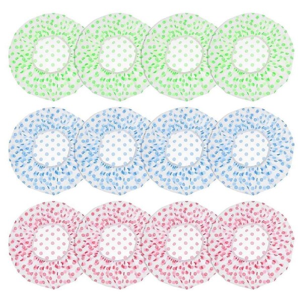 Pack of 12 Women's Shower Caps, Waterproof Shower Caps, Women's Reusable Elastic Plastic Shower Caps for Long Hair Shower, Spa, Salon (27 cm, Blue, Gr