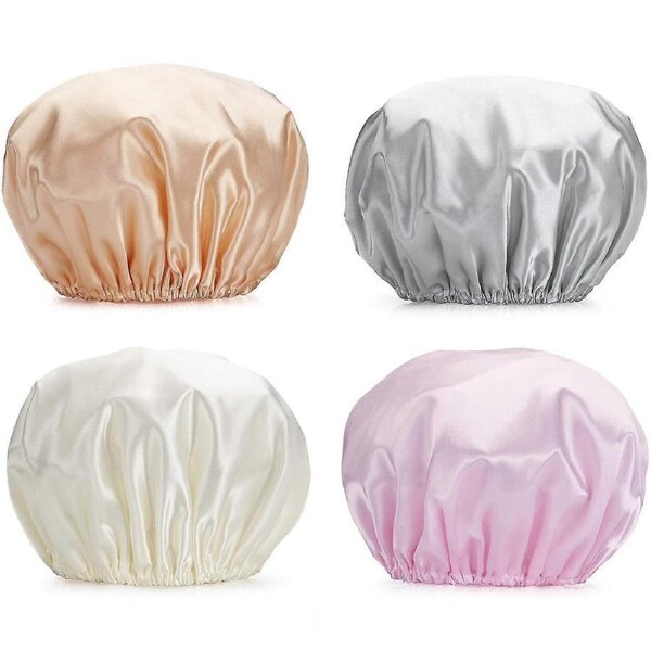 Bath Shower Caps For Women Reusable, 4 Pack Women Shower Caps Reusable Hair Cap For Shower Double Protection Layers Elastic