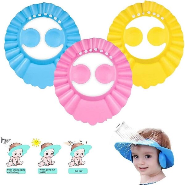 Baby Shower Hat,3 PiecesBaby Shower Cap,Baby Head Swimming Cap Adjustable Baby Shower Cap,Baby Shower Cap,For Baby Bathing And Hair Washing