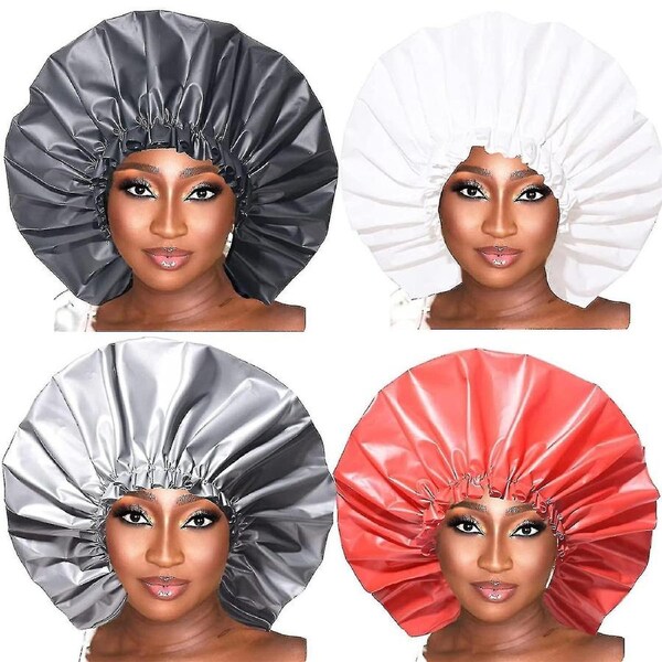 Large Shower Cap For Women Reusable Waterproof. 2 Packs Adjustable Shower Cap Gift