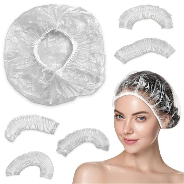 100 Pcs Disposable Shower Caps for Women - Clear Shower Cap Reusable Waterproof