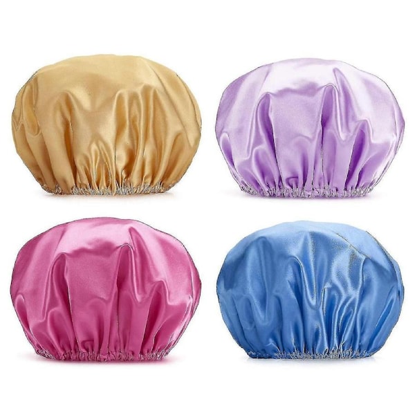 Shower Cap, 4-pack Shower Caps For Women, Double Waterproof Layers In Shower Hat Hair Protection Reusable