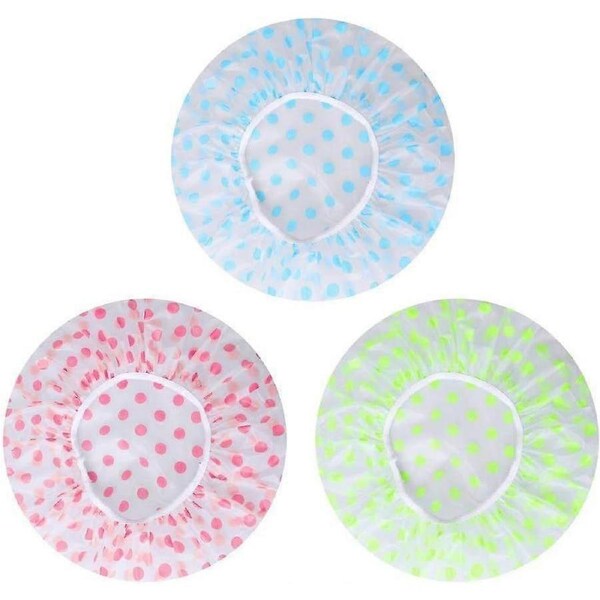 Shower Cap, 3 Pieces Waterproof Shower Cap Reusable Bathing Caps with Elastic Bands for Women Girls Shower SPA Salon