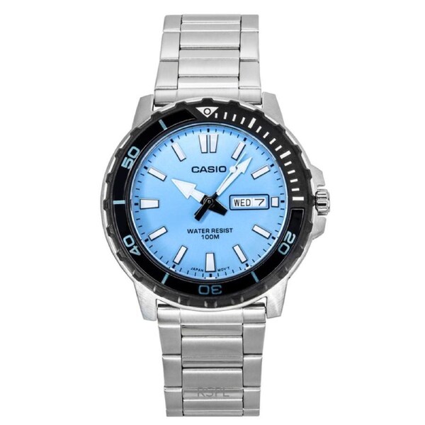 Casio Quartz MTD-125D-2A3V Mens Watch Analog Timer Bezel Day/Date Display Stainless Steel Blue Dial 100M