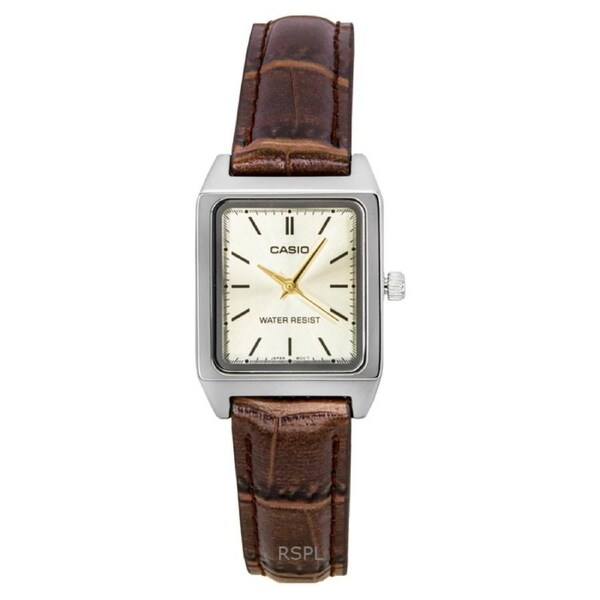 Casio Quartz LTP-V007L-9E Ladies Watch Analog Leather Strap Ivory Dial