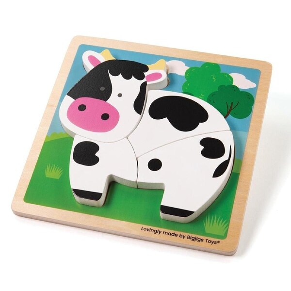 Bigjigs Toys Chunky Cow Lift-Out Wooden Puzzle for Toddlers 5 Piece Early Learning Toy