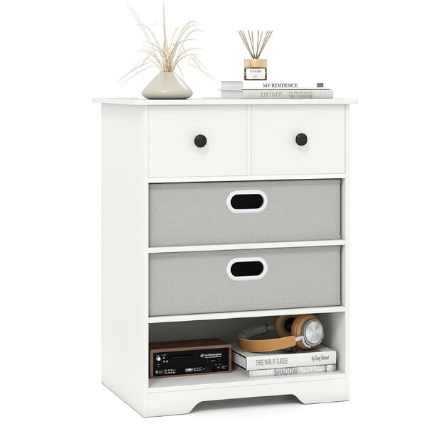 Giantex 4-Drawer Dresser Chest Storage Organizer w/Open Shelves Side Table Nightstand White