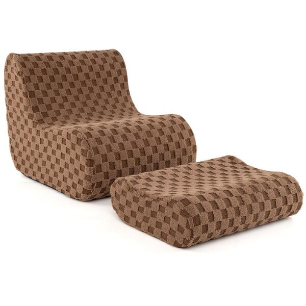 Giantex Bean Bag Chair & Ottoman Sofa Chair w/High Elasticity Sponge Comfy Lazy Sofa Brown
