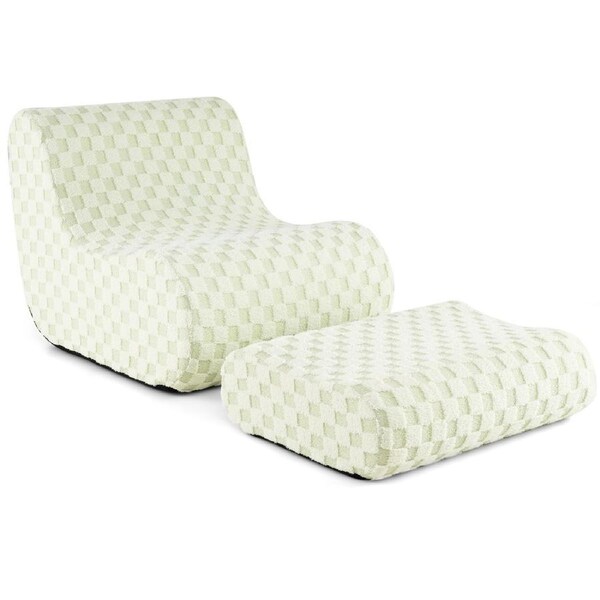 Giantex Bean Bag Chair & Ottoman Sofa Chair w/High Elasticity Sponge Comfy Lazy Sofa Green