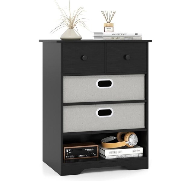 Giantex 4-Drawer Dresser Chest Storage Organizer w/Open Shelves Side Table Nightstand Black