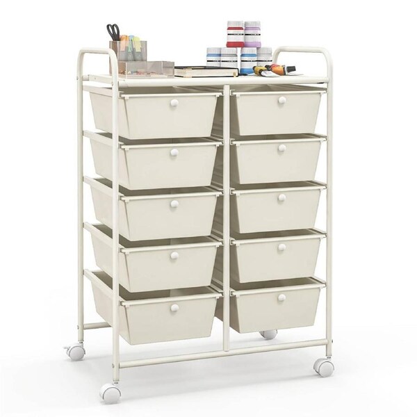 Giantex 10-Drawer Storage Cart Rolling Utility Trolley w/Universal Wheels Mobile Home Storage Unit White