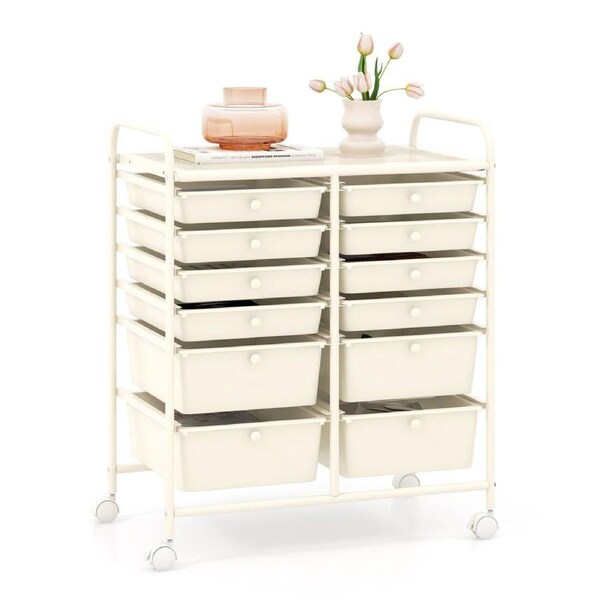 Giantex 12-Drawer Rolling Cart Utility Storage Trolley Scrapbook Paper Organizer Lightweight Cart