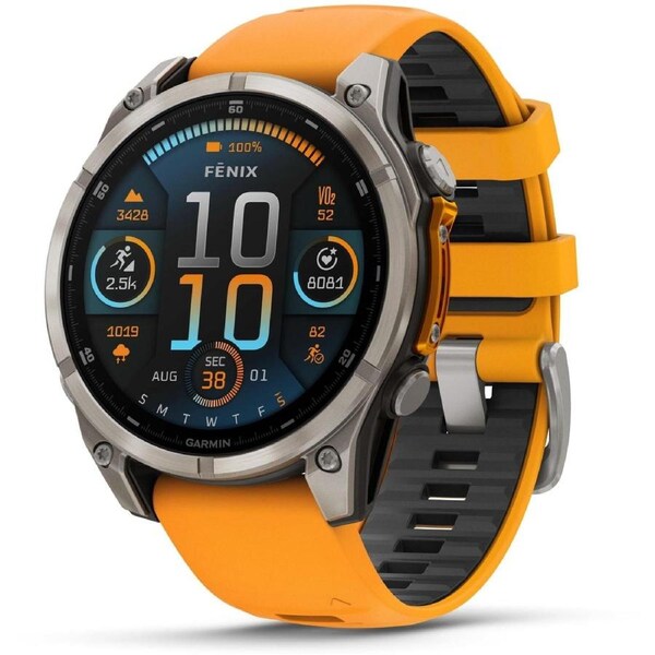 Garmin fenix 8 - 47mm AMOLED Sapphire Titanium with spark orange/graphite silicone band