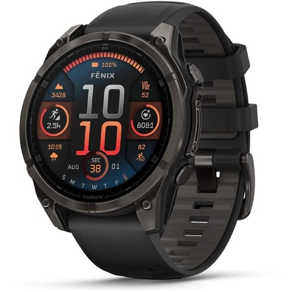 Garmin fenix 8 - 47mm AMOLED Sapphire Carbon gray DLC titanium with black/pebble gray silicone band