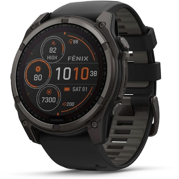 Garmin fenix 8 - 51mm Solar Sapphire Carbon gray DLC titanium with black/pebble gray silicone band