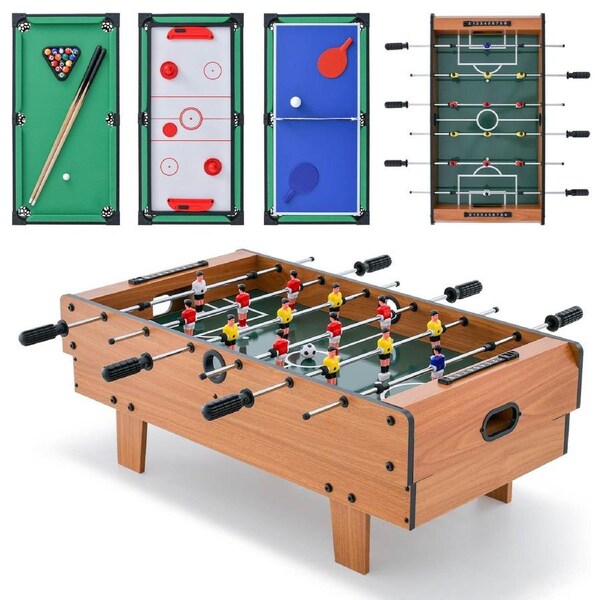 Costway 4 in 1 Combo Game Table Set Foosball Table w/Billiards Ping Pong Hockey & Complete Accessories Family Night