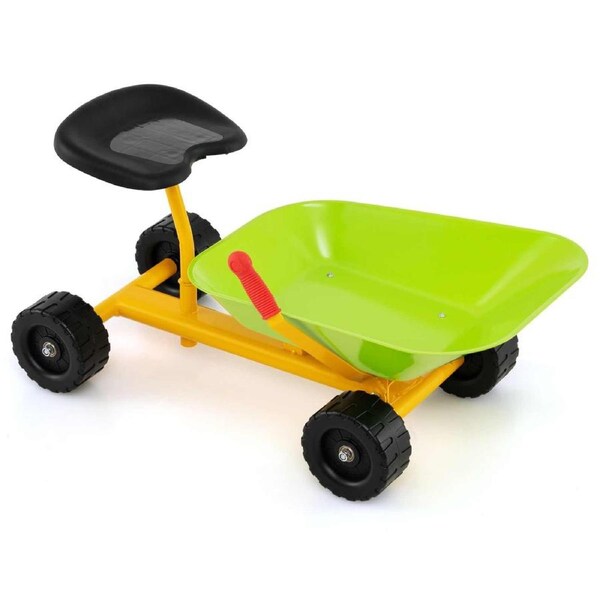 Costway Ride-On Sand Dumper Outdoor Sandbox Toy w/Controllable Shovel 4 Wheels Wheelbarrow Beach Toy Green