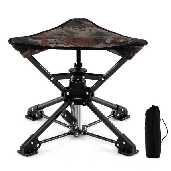 Costway Portable Folding Camping Stool 360° Swivel Camping Chair Fishing Hunting Chair w/Anti-Sink Feet