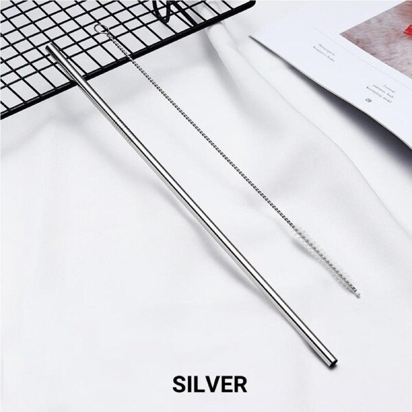 Straight Silver Stainless Steel Drinking Straw