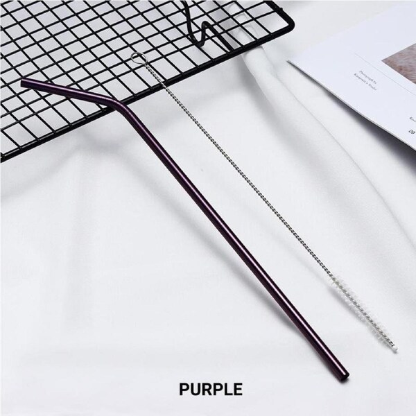 Bent Purple Stainless Steel Drinking Straw