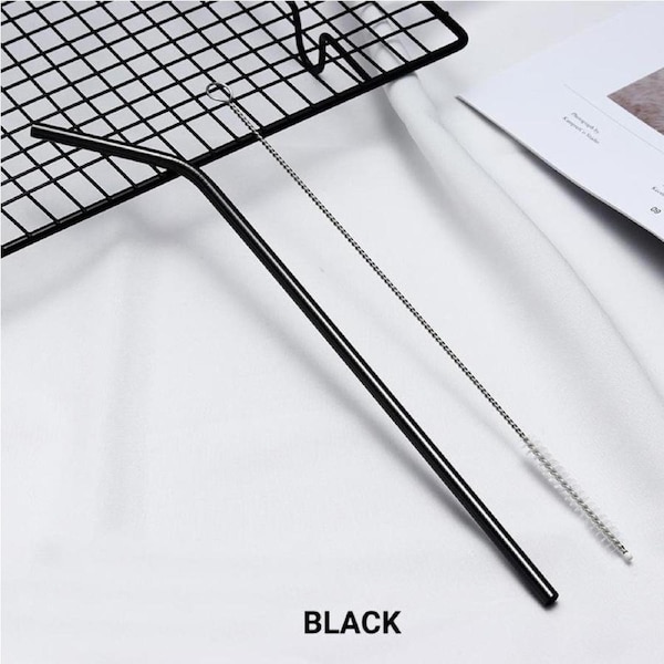 Bent Black Stainless Steel Drinking Straw