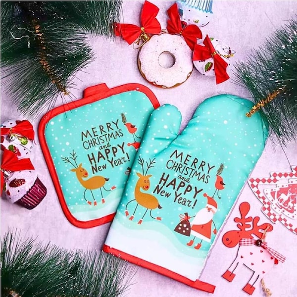 Merry Christmas Oven Mitt & Pot Holder Set