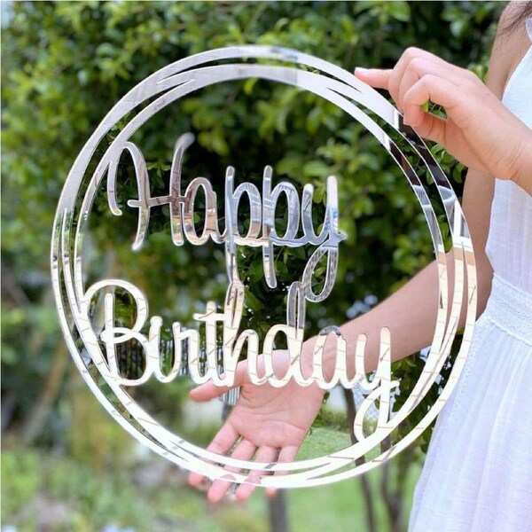 Acrylic Silver 'Happy Birthday' Hoop Wall Sign 40cm