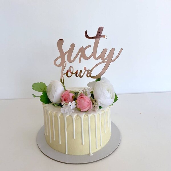 Acrylic Rose Gold 'sixty four' Cake Topper