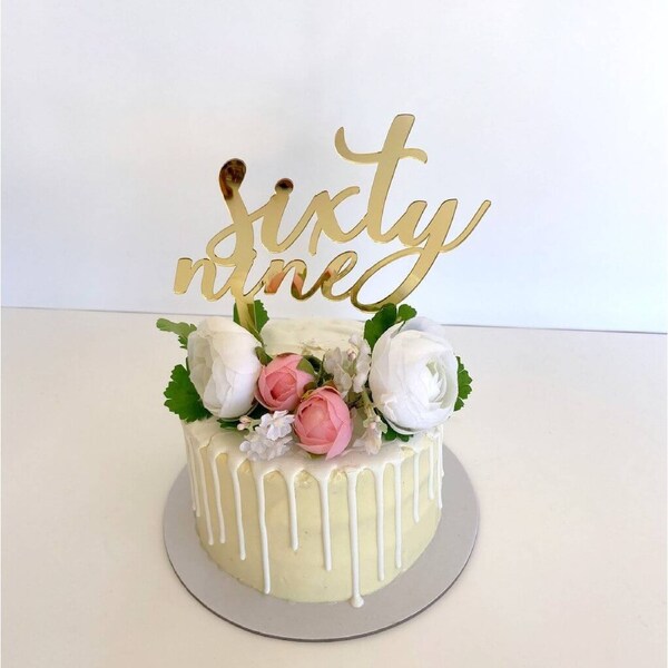 Acrylic Gold 'sixty nine' Birthday Cake Topper