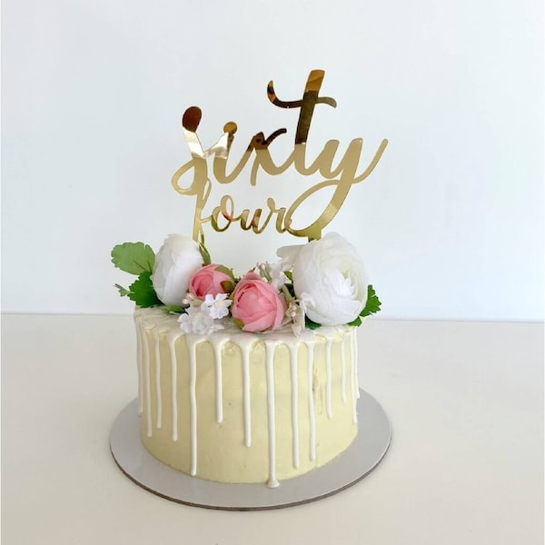 Acrylic Gold 'sixty four' Birthday Cake Topper