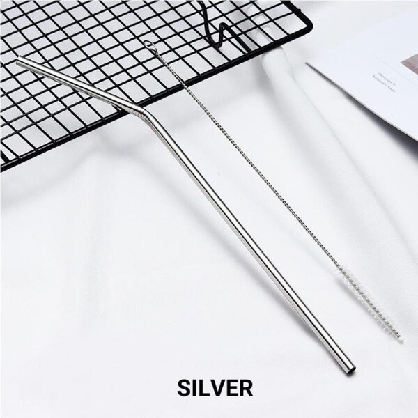 Bent Silver Stainless Steel Drinking Straw