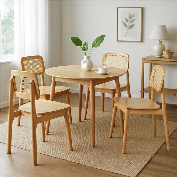 1 Set of 4 Levede Rattan Dining Chairs Wooden Accent Chair