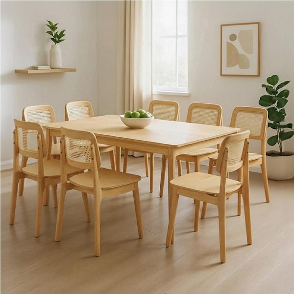 1 Set of 8 Levede Rattan Dining Chairs Wooden Accent Chair