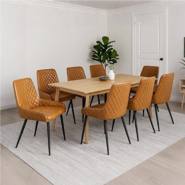 1 Set of 8 Levede PU Leather Padded Dining Chairs Brown