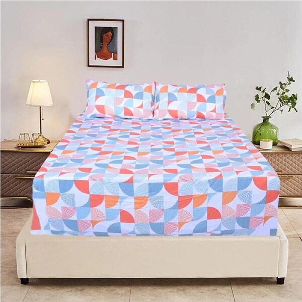 Queen Luxury 100% Cotton Fitted Bed Sheet & 2 Pillow Case Combo Set