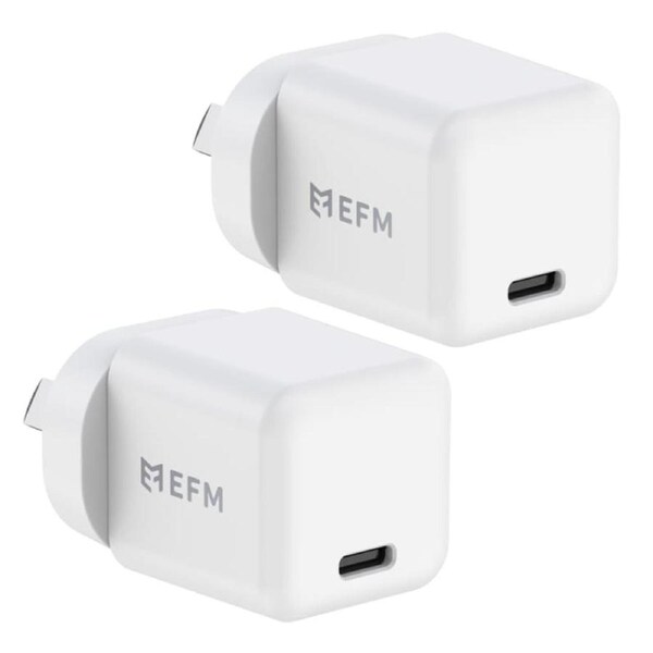 EFM ECO 20W GaN Wall Charger Twin Pack with Power Delivery and PPS - White