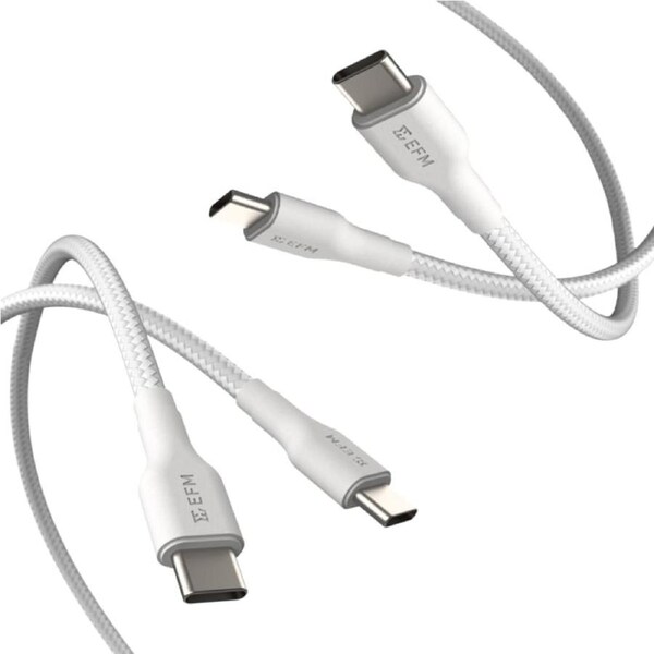 EFM USB-C Braided Cable Twin Pack - 2M with 60W Power Throughput - White
