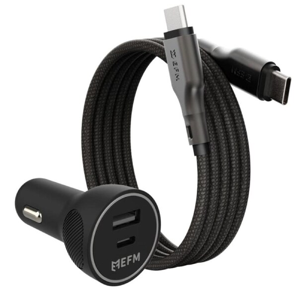 EFM 48W Car Charger with 1M Mag-Coil USB-C Cable - Black