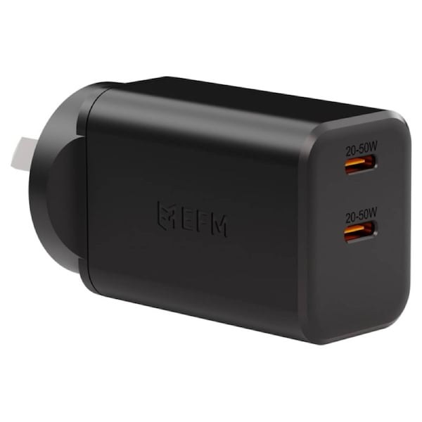 EFM ECO 50W Dual Port Wall Charger with GaN, Power Delivery and PPS - Black