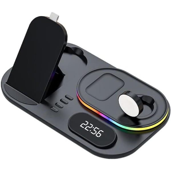 Black 4 in 1 Wireless Charger Dock Charging Station for Apple iPhone Watch