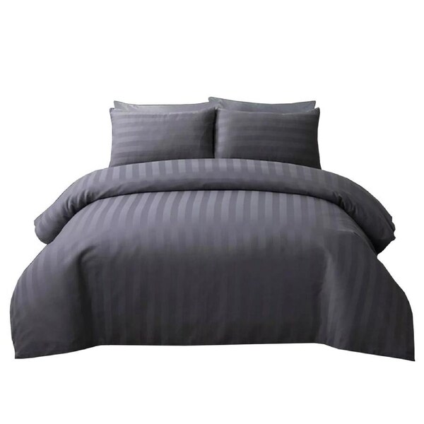 Luxury Ultra Soft Striped Silk Satin Duvet Doona Quilt Cover Set Bed Grey 180 cm x 210 cm