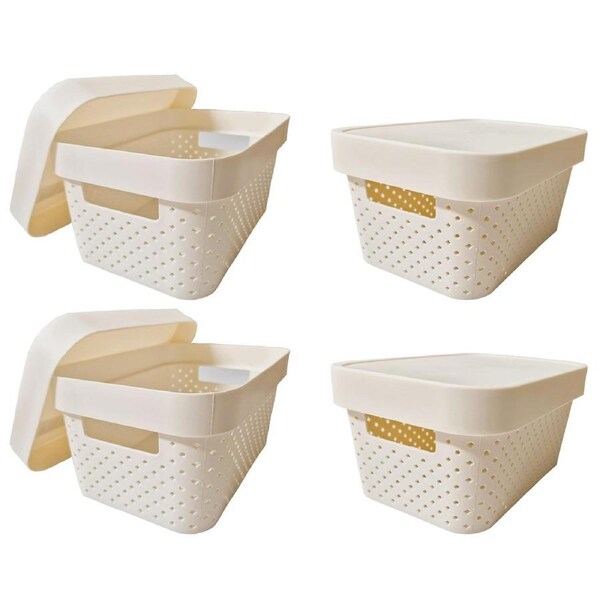 24x 5L Premium Plastic Storage Basket Container Box w/ Lid Dot Pattern (26.5*18*12.5cm)