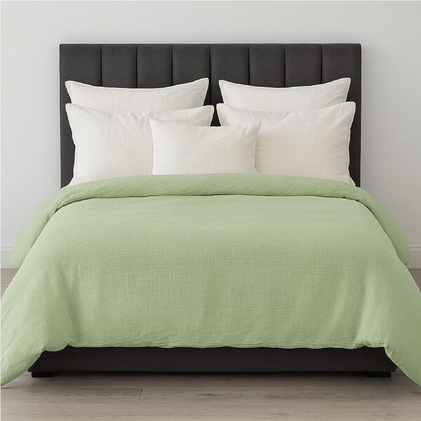 100% Cotton Muslin Duvet Quilt Cover Set w/ 2 Pillow Cases in Pastel Green - King