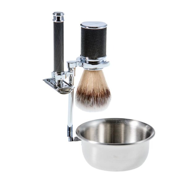 Transform-U 4-Piece Shave Set With Safety Razor, Nylon Shaving Brush, Stand & Bowl